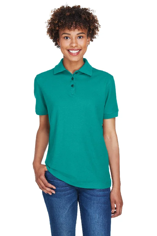 Women’s peasant tops for boho chic -UltraClub Womens Whisper Short Sleeve Polo Shirt - Jade Green - Closeout