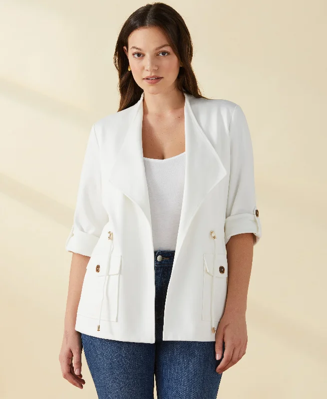 Women’s wrap-around jackets for chic look -Ponte Knit Drape Front Jacket