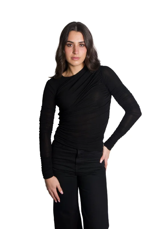 Women’s blouse with ruffles for feminine flair -Tania Twist Tee in Black