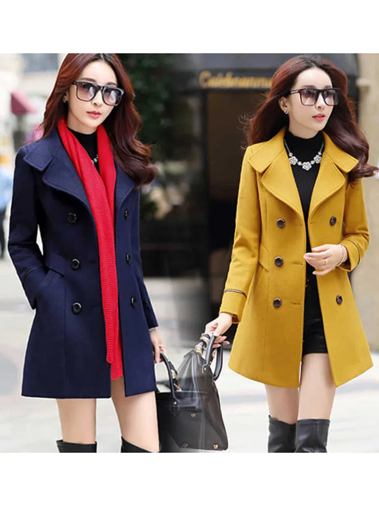 Women’s oversized blazers for chic fashion -Jacket Women Double Breasted Solid Color Coat Korean Slim Female Woolen Jacket