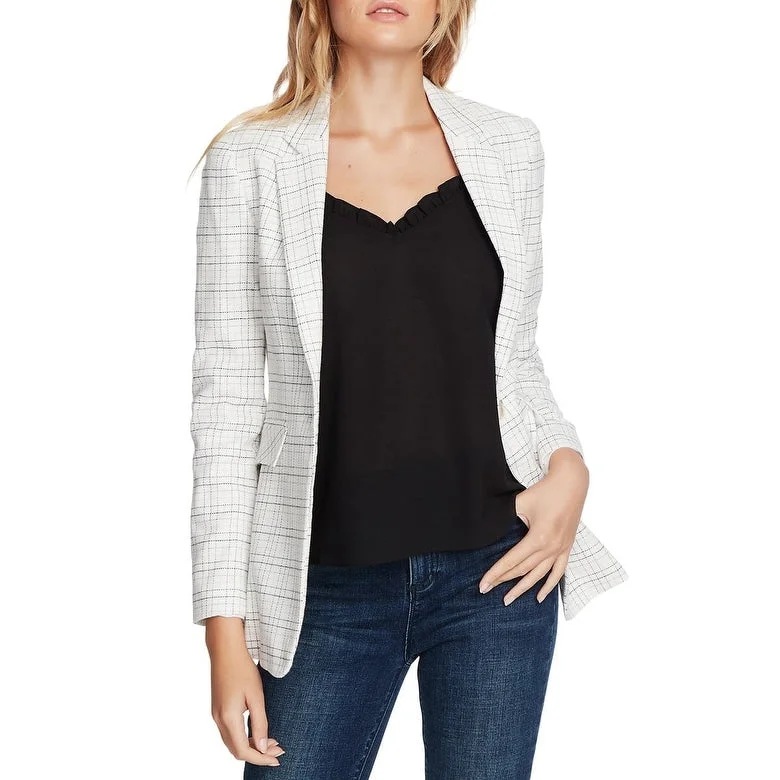 Women’s padded jackets for cozy fit -1.STATE Women's Windowpane Plaid Blazer White