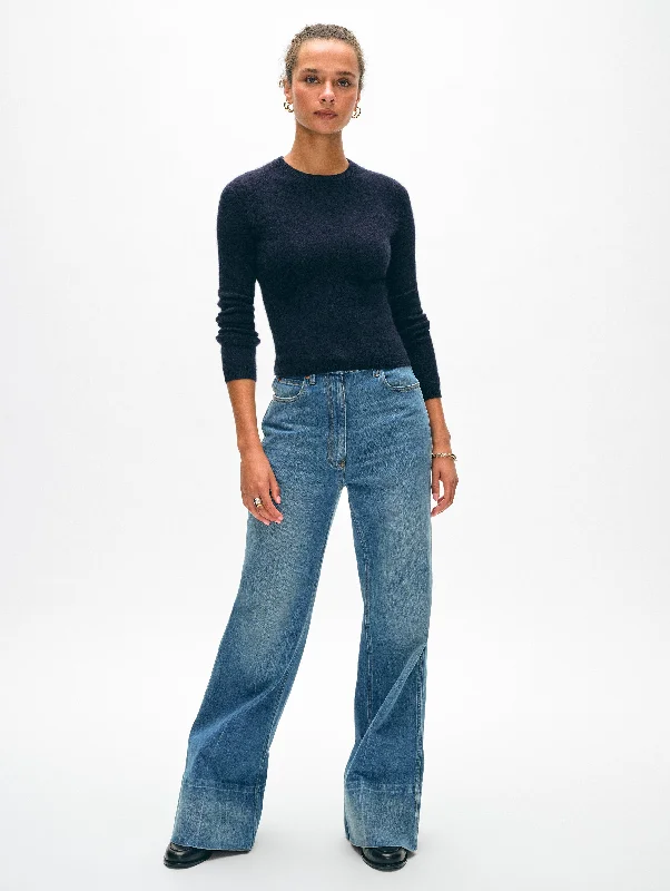 Women’s turtleneck tops for cool weather -Cashmere Slim Crewneck