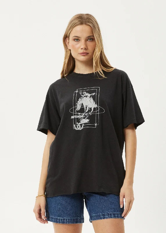 Women’s tulle tops for whimsical flair -AFENDS Womens Rodeo - Oversized Tee - Stone Black