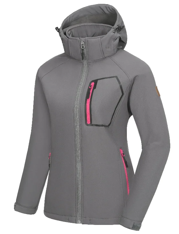 Women’s wrap-around coats for elegant appeal -Women's Removable Hood Softshell Fleece Lined Hiking Ski Jackets