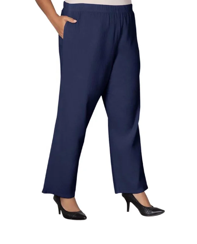 Women’s color-block dresses for bold design -Women’s camouflage pants for edgy fashion -Wide Leg Crinkle Cotton Pants - Plus In Navy