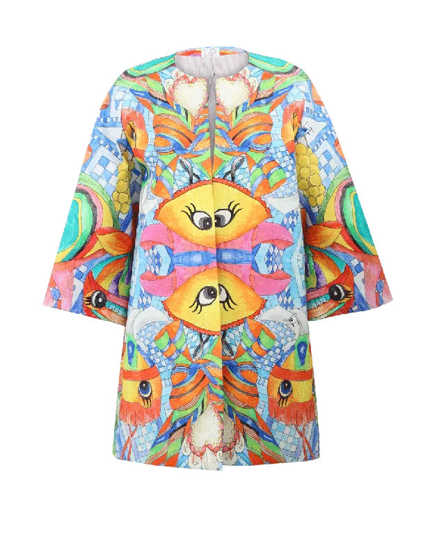 Women’s casual puffers for everyday warmth -Broker-Fish Printed Coat