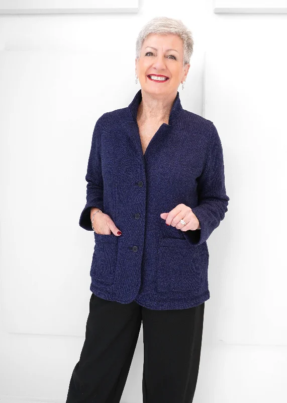 Women’s tartan jackets for bold pattern -Eileen Fisher - Organic Cotton Terry Stand Collar Jacket