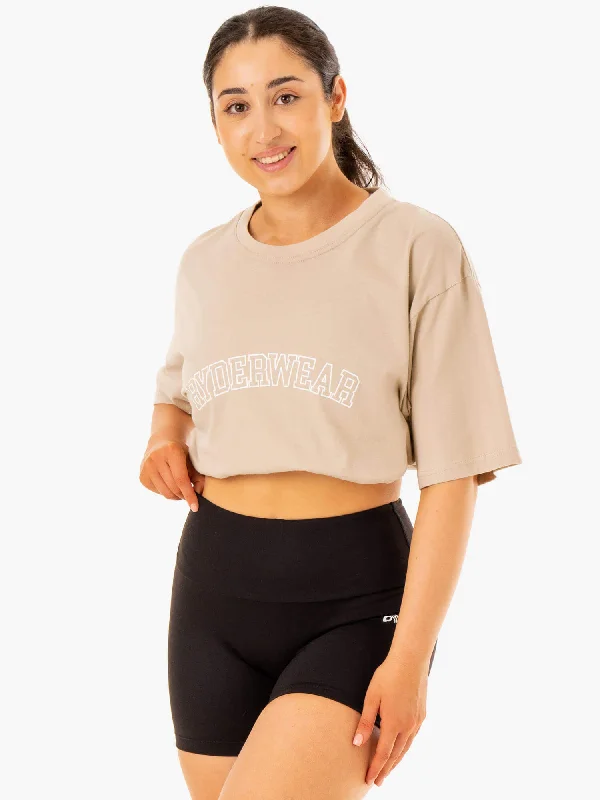 Women’s chiffon tops for light and airy feel -Oversized T-Shirt - Sandstone