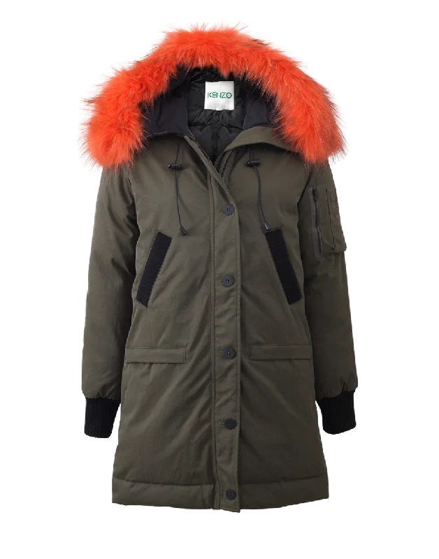 Women’s trench coat with belt for classic look -Puffer Coat With Fur Collar