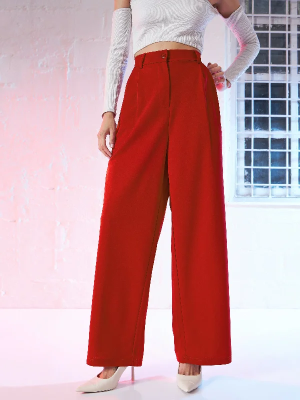 Women’s long sleeve dresses for cooler weather -Women’s faux leather pants for stylish chic -Women Red Korean Pleated Loose Fit Pants