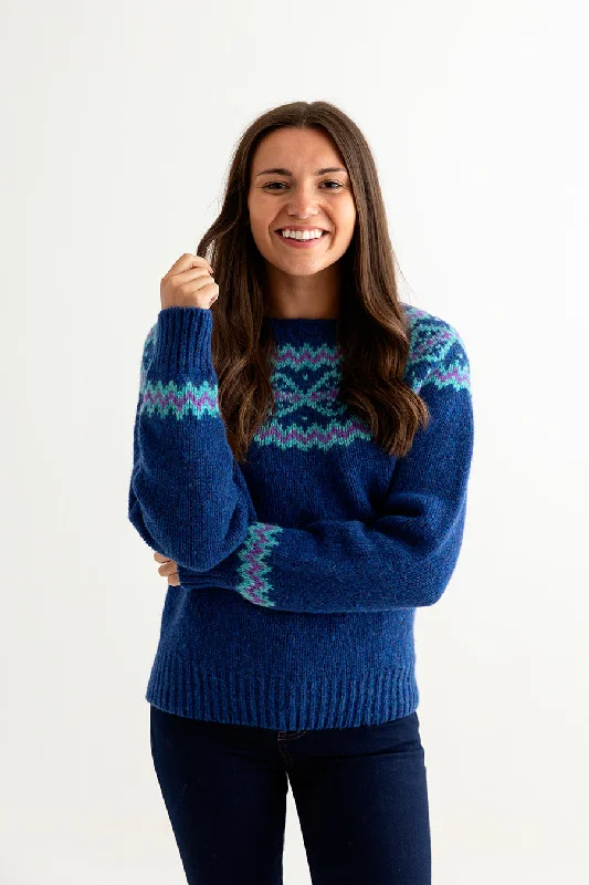 Women’s sweatshirt tops for casual outfits -Womens Chunky Finnieston Yoke Fair Isle Jumper - Royal Blue