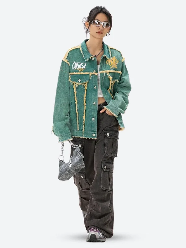 Women’s oversized jackets for relaxed fit -Green Denim Jacket