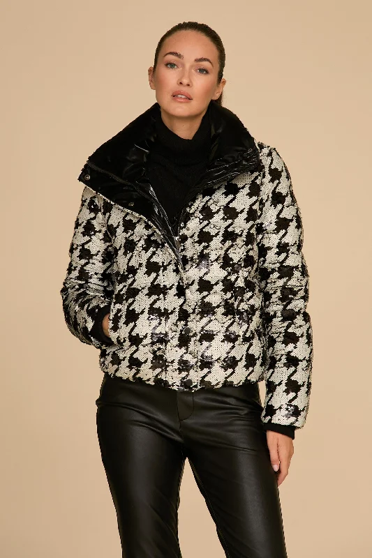 Women’s wrap coats for flattering fit -Sequin Puffer Jacket - Houndstooth