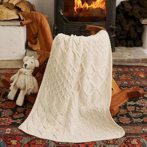 Women’s velvet tops for luxurious feel -White Aran Wool Knit Irish Baby Throw