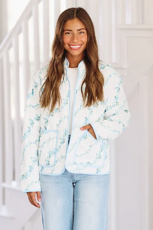 Women’s cardigan jackets for casual comfort -Always Loved Quilted Jacket - Blue