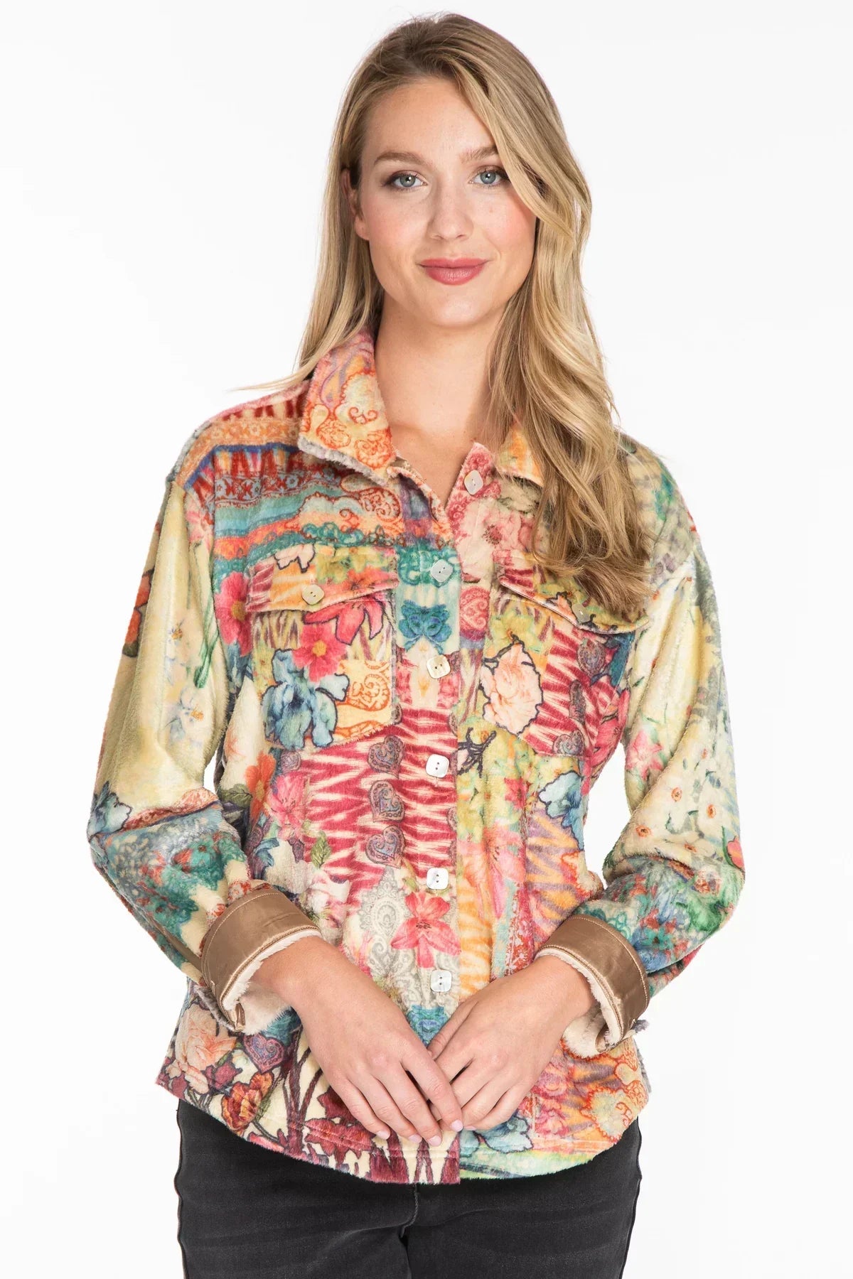 Women’s high-neck coats for extra coverage -Jacket-Multi Color PrintButton Front-Womens-J43643jm