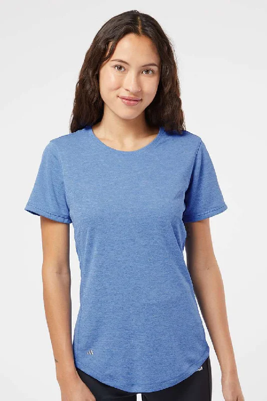 Women’s open-back tops for trendy vibe -Adidas Womens UPF 50+ Short Sleeve Crewneck T-Shirt - Heather Collegiate Royal Blue - Closeout