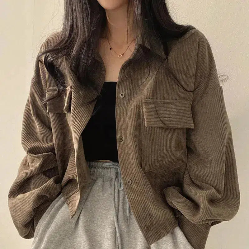 Women’s bomber jackets for sporty style -Light Academia Cropped Corduroy Jacket