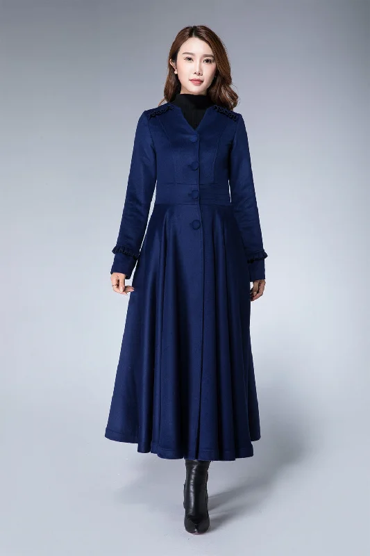 Women’s fitted jackets for flattering silhouette -warm wool coat, dark blue coat, elegant coat, trench coat, wool coat, winter coat 1867