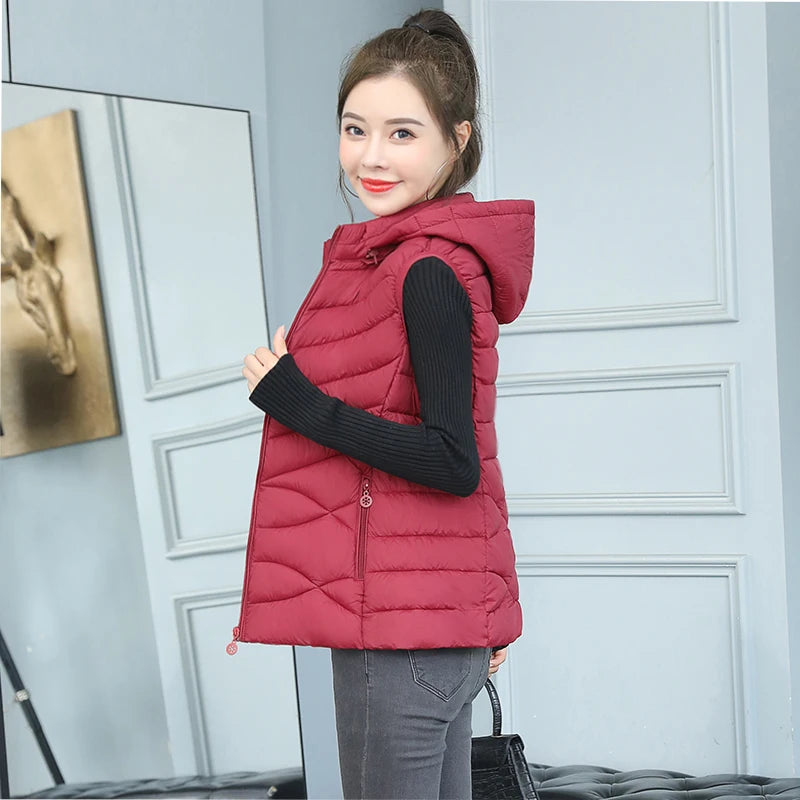 Women’s sporty zip-up jackets for active lifestyle -Woman Vest Autumn Winter Warm Down Cotton Vests Female Thick Removable Hooded Waistcoat Women's Sleeveless Jacket Vest Coat