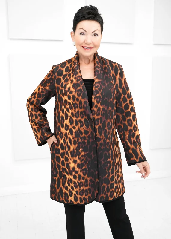 Women’s wool jackets for winter warmth -Fenya V - Scuba Leopard Lines Jacket -SALE