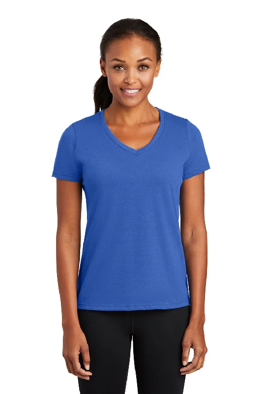 Women’s high-low tops for unique silhouette -Port & Company Womens Dry Zone Performance Moisture Wicking Short Sleeve V-Neck T-Shirt - Royal Blue