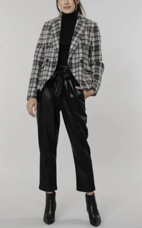 Women’s lightweight jackets for spring fashion -Plaid Double Breasted Blazer In Black/grey Plaid