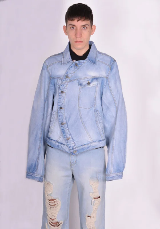 Women’s denim jackets for casual chic -EGONLAB. DN008A WRAPPED DENIM JACKET BLUE ACID WASH