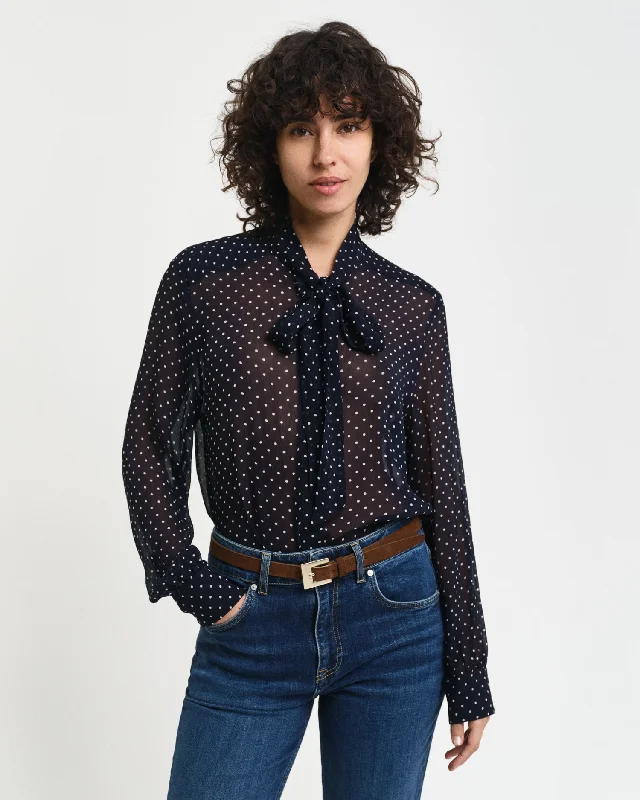 Women’s printed blouses for bold patterns -Gant Women Blue Printed Tie-Up Neck Full Sleeves Shirt