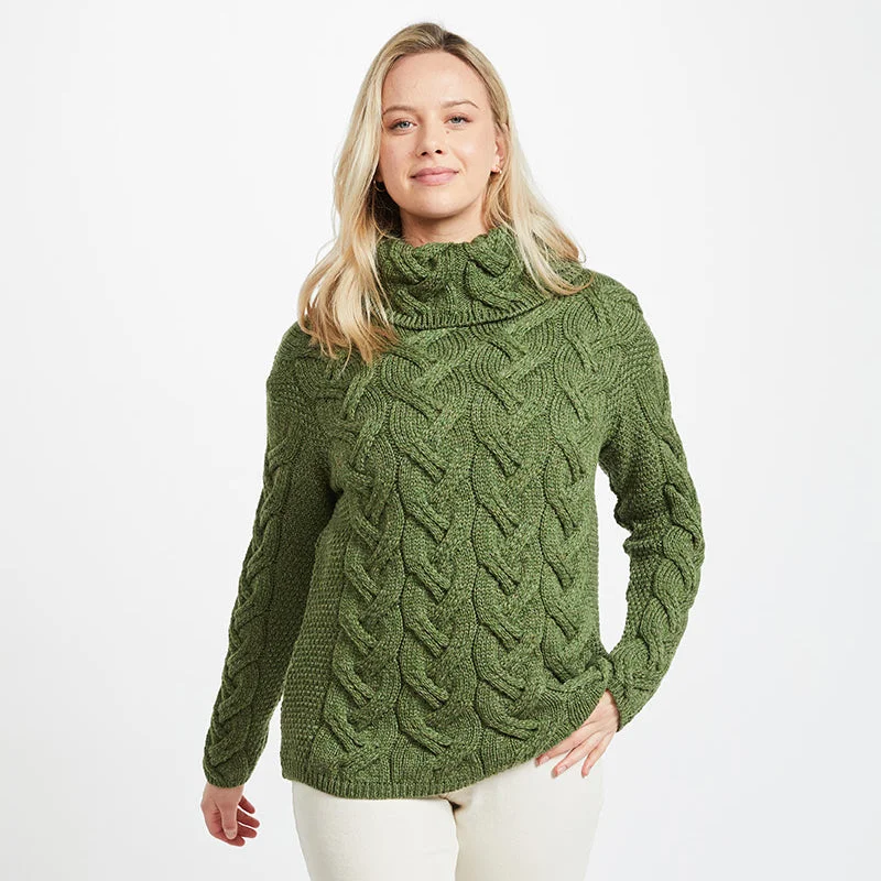 Women’s tunic-length tops for versatile layering -SuperSoft Merino Irish Cowl Neck Sweater