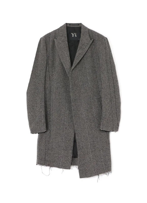 Women’s cashmere coats for luxury warmth -WOOL TWEED HERRINGBONE ASYMMETRIC JACKET