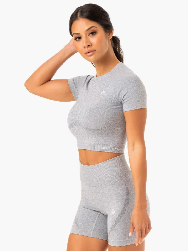 Women’s asymmetrical tops for modern fashion -Sculpt Seamless T-Shirt - Grey Marl