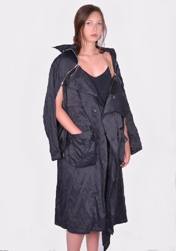 Women’s cape jackets for dramatic style -KIKO KOSTADINOV WOMEN KKWSS24C02-21 MALLARME COAT PEBBLE BLACK