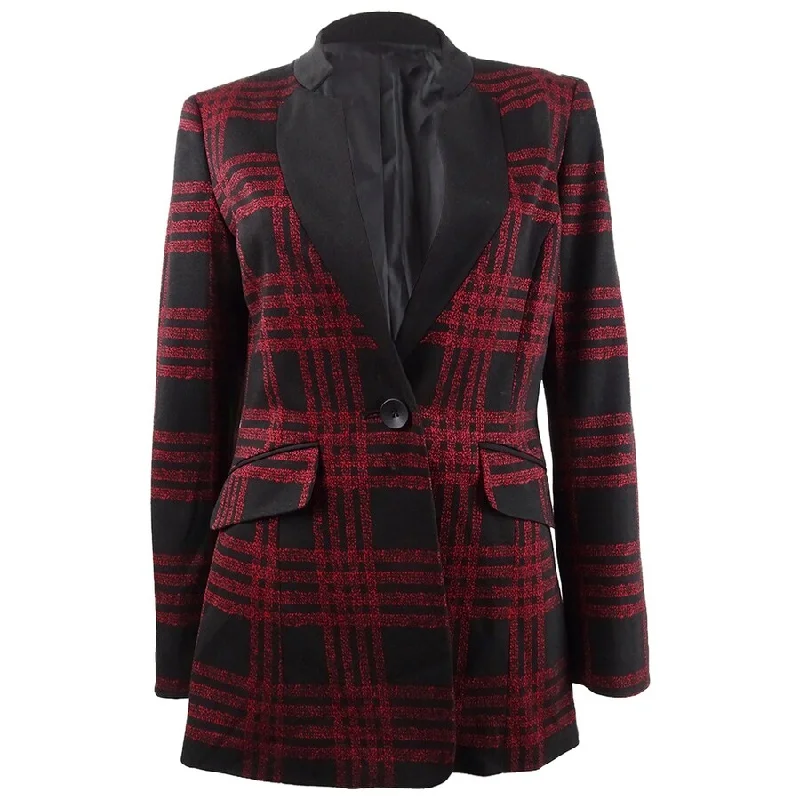 Women’s shearling jackets for cozy warmth -Kasper Women's Plaid Notched-Collar Blazer