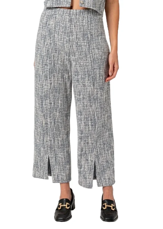 Women’s printed dresses for bold fashion -Women’s pleated pants for formal style -High Rise Split Hem Tweed Pants In White/navy