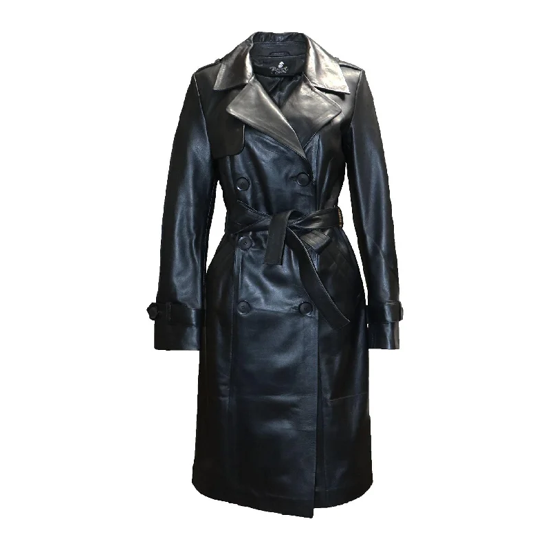 Women’s parka coats for snowy days -Barya New York Women's Genuine Leather Trench Coat