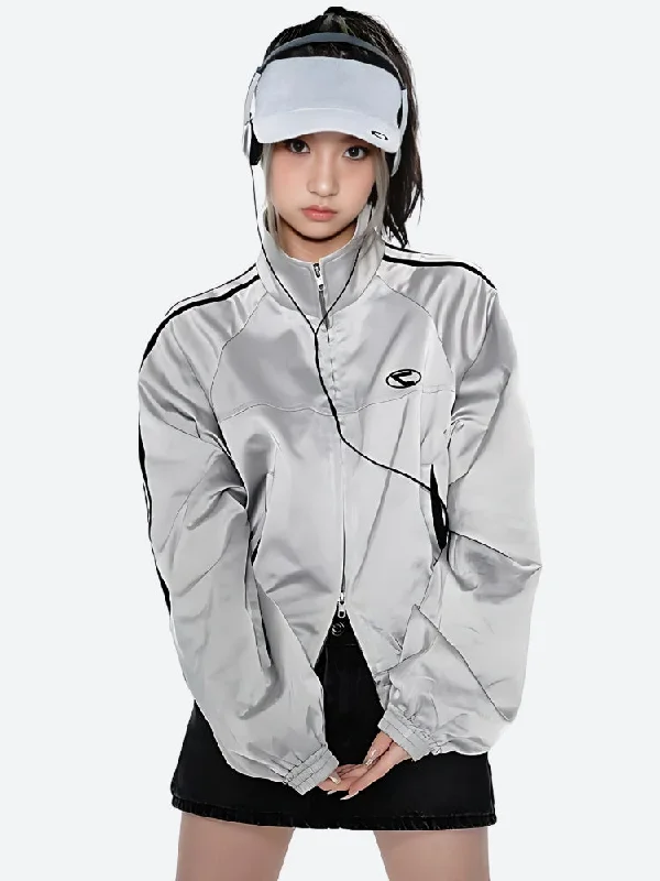 Women’s sport jackets for active wear -Y2K Cyberpunk Reflective Double Zip-Up Jacket