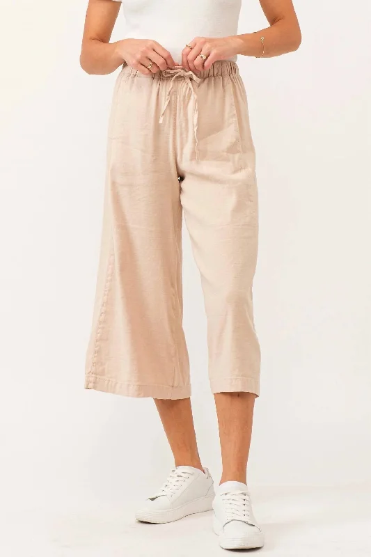 Women’s puff sleeve dresses for dramatic silhouette -Women’s cropped trousers for summer outfits -Elina Super High Rise Cropped Wide Leg Pant In Peach Flash Linen