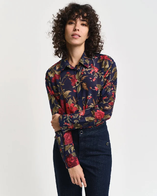 Women’s pleated blouse for textured elegance -Gant Women Blue Printed Spread Collar Full Sleeves Shirt