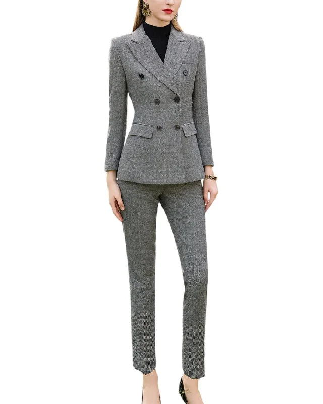 Women’s cropped blazers for modern look -Anette 2pc Wool-Blend Blazer & Pant Set