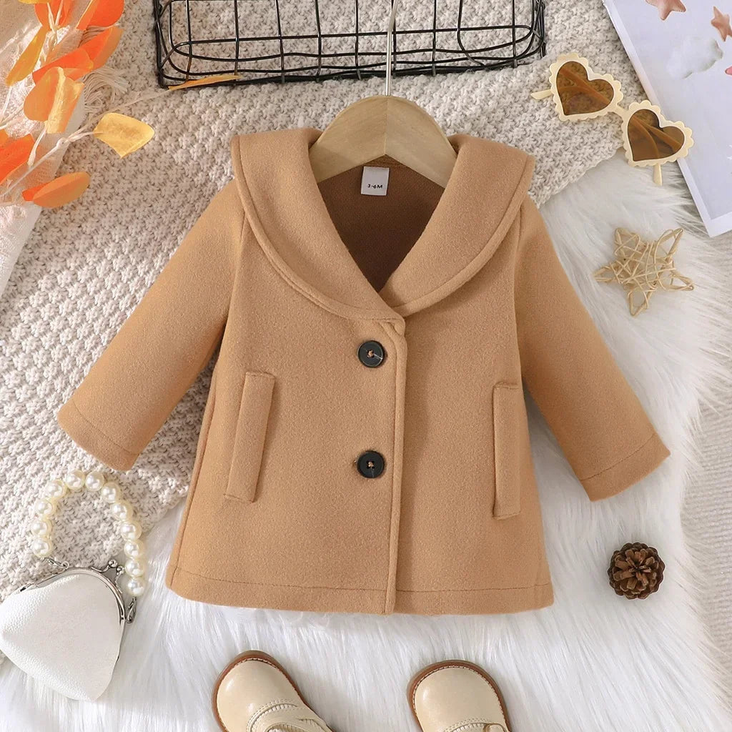 Women’s long trench coats for stylish warmth -Jacket Newborn Baby Boy Girl Kids Clothes 3-36 Months Fashion Long Sleeve Button Khaki Coat Childrens Warm Outwear