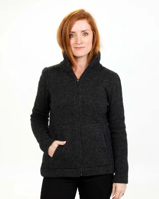 Women’s faux shearling jackets for plush style -Charcoal Women's Essential Jacket in Possum Merino - NS832