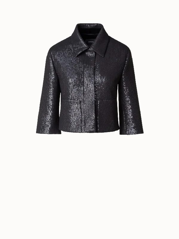 Women’s wool coats for cold weather style -Short Boxy Silk Sequin Jacket