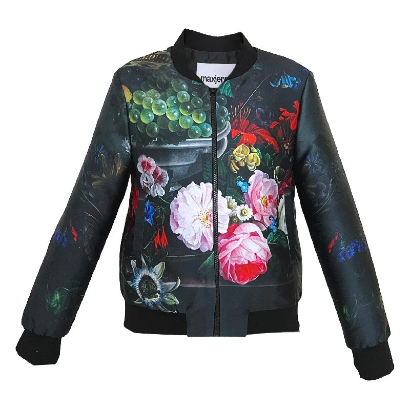 Women’s faux shearling jackets for plush style -Unisex bomber jacket flower