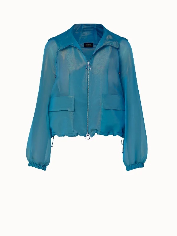 Women’s lightweight coats for mild weather -Silk Techno Iridescent Organza Voluminous Blouson Jacket