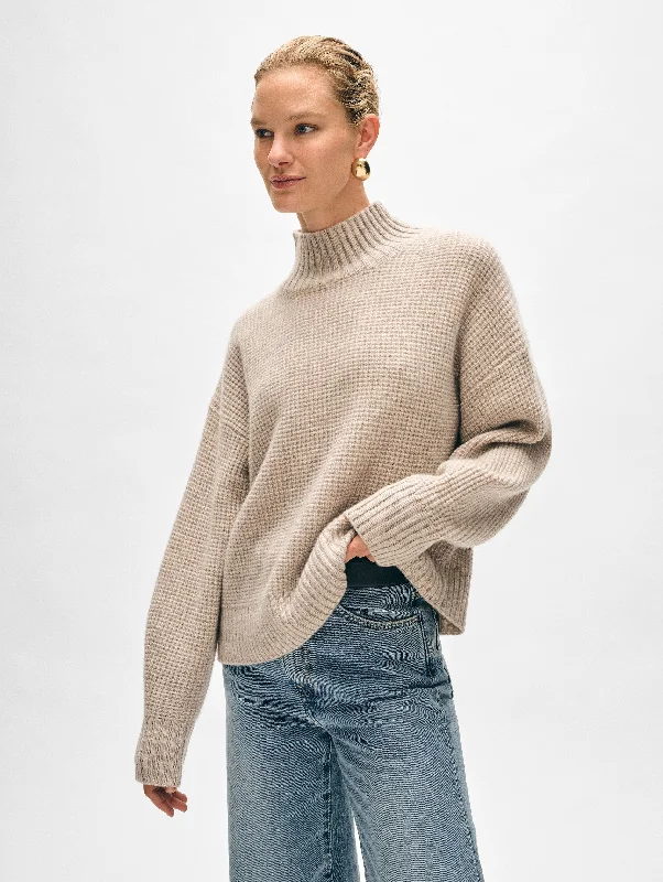 Women’s asymmetrical tops for modern fashion -Cashmere Waffle Standneck