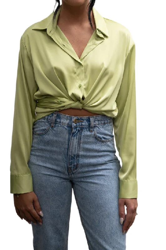 Women’s sweatshirt tops for casual outfits -EFFIE KATS Womens Satin Wrap Shirt Chartreuse