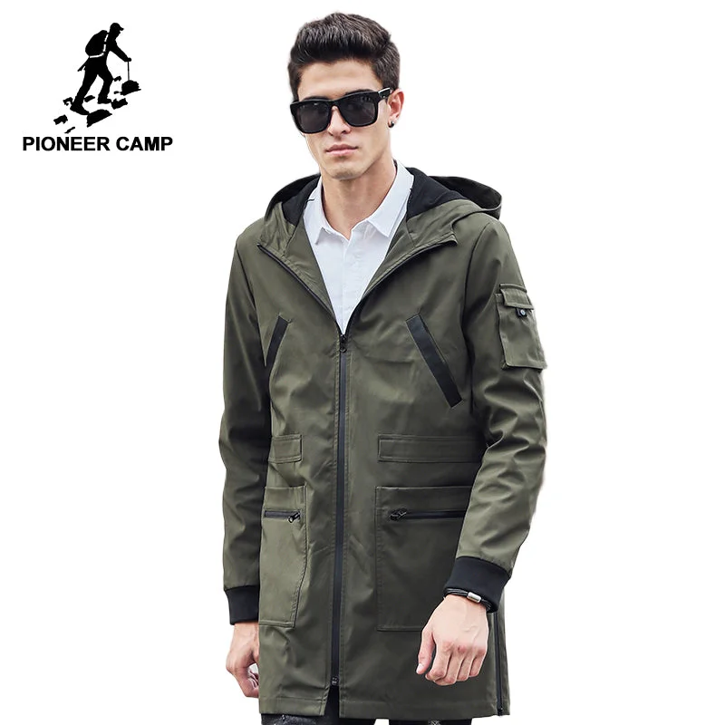 Women’s wrap-around coats for elegant appeal -Pioneer Camp 2018 new trench coat men brand clothing Top Quality male long army green trench coat windbreaker jacket  611315