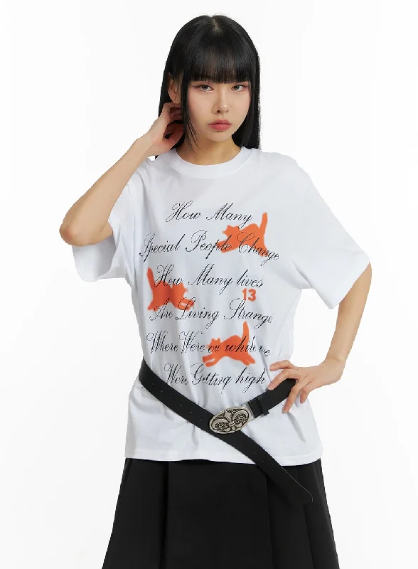 Women’s silk blouses for sophisticated look -Oversized Graphic Lettering Tee CM406