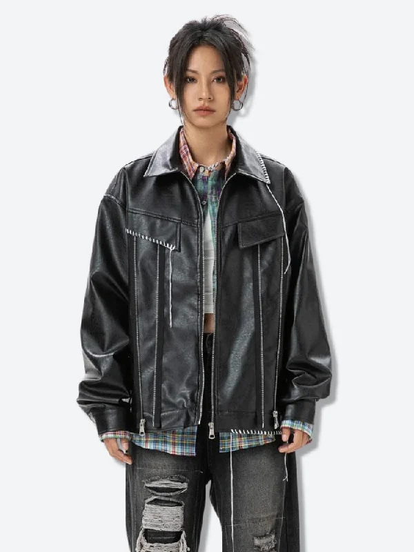 Women’s chic jackets for stylish outfits -Grunge Faux Leather Jacket